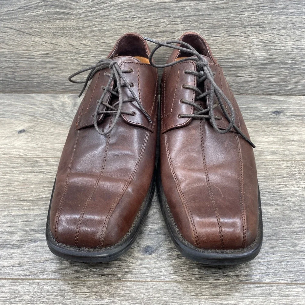Apt. 9 Dillon Brown Oxford Shoes Mens 10M Brown Leather Square Bicycle Toe